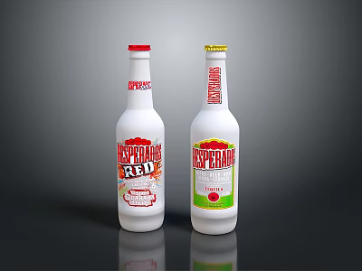Two Pepperade White Drink Bottles With Red Green Labels And Spicy Flavor 3d model