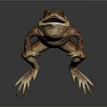Realistic Spotted Toad With Large Eyes Leaping On Dark Background