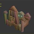 Wooden Blocks Castle Building With Pointed Towers Arched Openings And Stacked Blocks