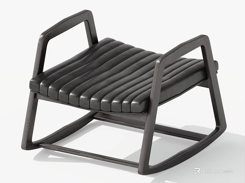 Contemporary Black Stool Featuring Wooden Frame Striped Padded Seat And Armrests 3d model 