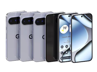 Google Pixel Smartphones Featuring Multiple Color Options And Screen Display With Weather Widget Interface 3d model