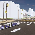Road Infrastructure Featuring Urban Intersection With Traffic Lights Zebra Crossing Lanes Bus And Street Lamps