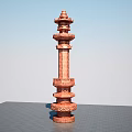 Traditional Red Columnar Sculpture With Intricate Carved Patterns And Multi Layered Structure 3d model