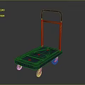 Blue Platform Cart With Orange Frame Black Handle And Four Wheels Design 3d model