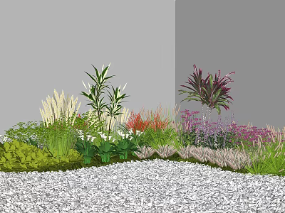 Colorful Garden Flowers And Various Plants With Green Foliage And Stone Ground 3d model
