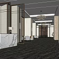 Elegant Hotel Lobby Design With Marble Flooring Reception Desk And Sofa Seating