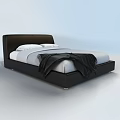 Modern Leather Double Bed With Black Headboard White Sheets And Black Blanket 3d model