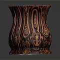 Handcrafted Wooden Carving Container With Intricate Striped Patterns And Ornate Details