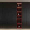 Modern Gray Wardrobe Design With Red Inset Shelves Holding Decor Wine Glasses And Shoes