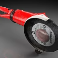 Industrial Angle Grinder With Red And White Body Black Grinding Wheel And Ergonomic Handle