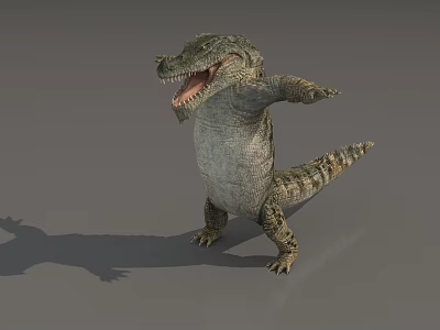 Crocodile Reptile Standing With Open Mouth And Shadow On Gray Background 3d model
