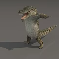Crocodile Reptile Standing With Open Mouth And Shadow On Gray Background