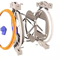 Mechanical Metal Frame Structure With Circular Openings Orange Cables And Connecting Support Parts