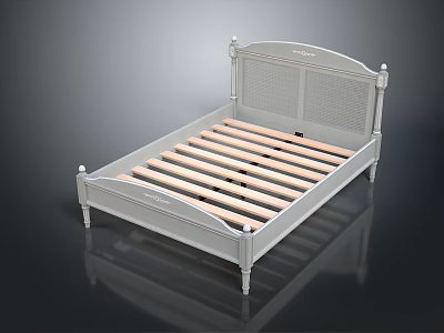 White Bed Frame With Slatted Wooden Base And Classic Headboard Design 3d model
