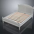 White Bed Frame With Slatted Wooden Base And Classic Headboard Design 3d model