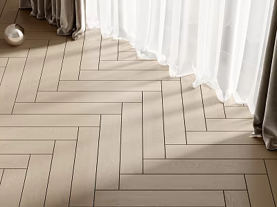 Light Colored Wooden Flooring With Herringbone Pattern And Natural Light Through Curtains 3d model