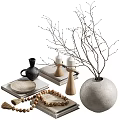 Minimalist Decorative Ornaments Set With Natural Twigs Vase Wooden Candle Holders And Ceramic Plate