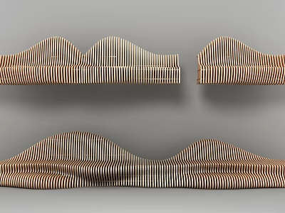 Unique Abstract Sofa Interior With Wooden Striped Pattern And Wave Design 3d model