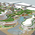 Innovative Commercial Complex Featuring Circular Buildings Green Roofs And Open Pedestrian Spaces