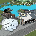 Modern Hotel Building Architecture With Water Body And Surrounding Landscape Facilities
