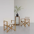 Modern Leisure Chairs With Wooden Frame Light Fabric And Side Table With Green Plant