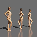 Three Women Wearing Leotard In Elegant Poses From Different Angles Against Grey Background With Reflections