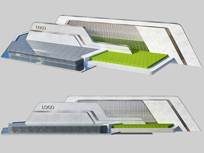 Modern Feature Wall Design With LOGO Green Grass And Geometric Concrete Structure 3d model