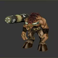 Fierce Muscular Minotaur Mythical Warrior Holding Wooden Club With Horns