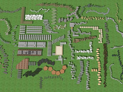 Garden Path Paving Design With Various Stone Brick Patterns And Textured Surfaces 3d model