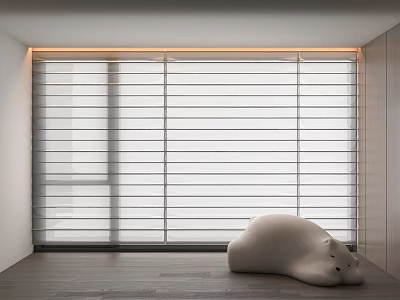White Window Blinds in Modern Interior With Large Window Wooden Floor And Soft Light 3d model