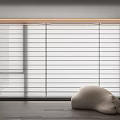 White Window Blinds in Modern Interior With Large Window Wooden Floor And Soft Light