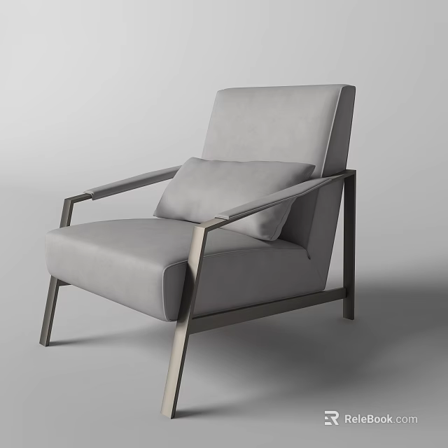 Modern Gray Fabric Single Sofa With Metal Frame Armrests And Comfortable Cushion 3d model