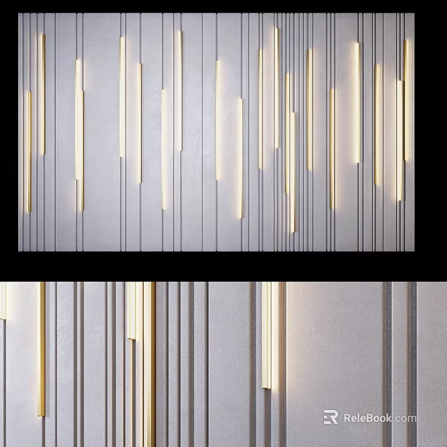 Modern Geometric Wall Decor With Illuminated Vertical Stripes For Interior Design 3d model 