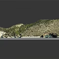 Detailed Terrain Model Featuring Mountainous Landscape Green Vegetation And Blue Coastal Waters
