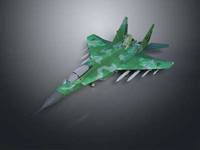Military Green Camouflage Fighter Jet With Missile Armament And Sharp Nose Design 3d model