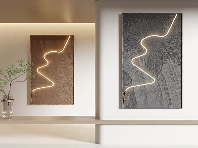 Modern Minimalist Study Room With Lighted Art Paintings And Plant 3d model