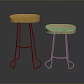 Two Modern Wooden Top Stools With Black Metal Legs In Minimalist Design