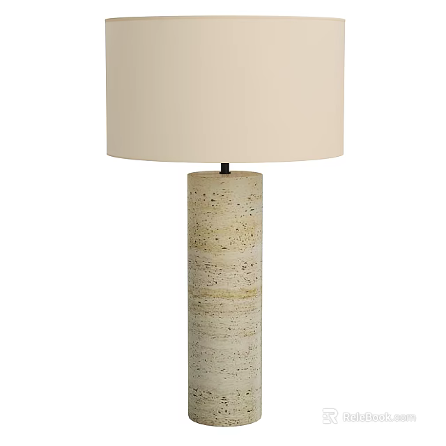 Modern Table Lamp With Beige Cork Column And Fabric Shade Design 3d model