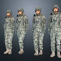 Group of soldiers in military camouflage uniforms wearing helmets and tactical gear