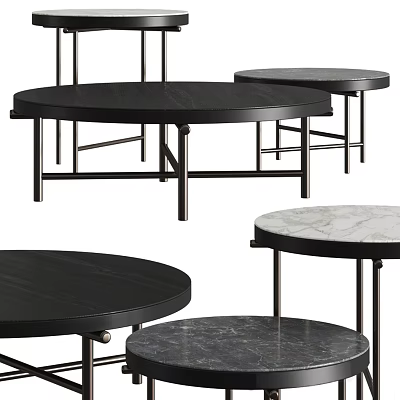 Modern Coffee Tables With Round Black And Marble Tops And Metal Legs 3d model