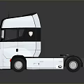 Modern White And Black Truck With Sleek Cab Aerodynamic Design And Front Logo