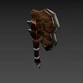 Rugged Wooden Battle Axe With Leather Handle Straps And Metal Spikes Weapon