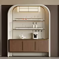 Elegant Modern Wine Cabinet With Arched Design Multi Layer Shelves Wine Glasses And Coffee Machine