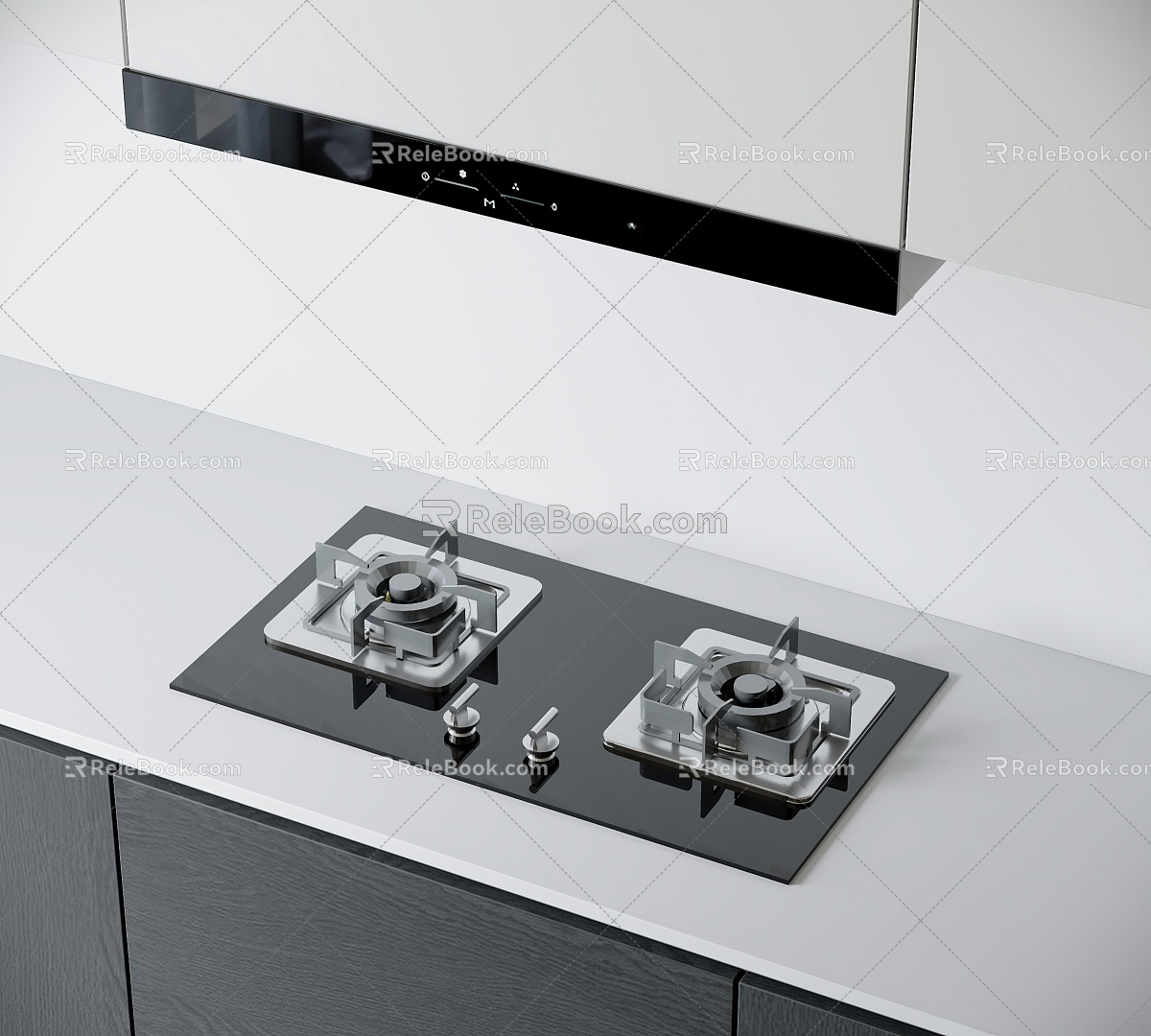 Modern gas stove double stove gas stove range hood stove cabinet 3d model