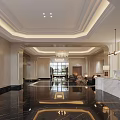Elegant Hotel Lobby Interior Design With Ornate Ceiling Chandelier And Marble Reception