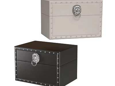 Light Gray And Black Bedside Cabinet With Rivet Details And Lion Head Metal Handle 3d model