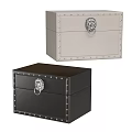 Light Gray And Black Bedside Cabinet With Rivet Details And Lion Head Metal Handle