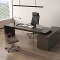 Modern Office Desk With Laptop Documents Black Executive Chair Wooden Floor And Window