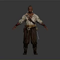 A Man Wearing White Shirt Brown Pants Leather Belt Boots And Decorative Necklace