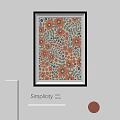 Simplicity Picture Frame With Orange Flowers And Gray Leaves On Wall 3d model